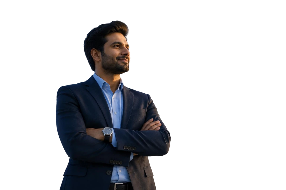 Confident business owner in front of a warehouse